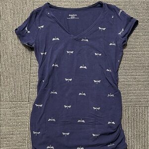 Motherhood Maternity Navy V-Neck Tee with Butterfly Design